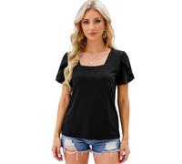 Women's Square Neck Tropical Print Top Summer Short Sleeve Flutter Sleeve Blouse Loose Fit Casual Vacation Beach Tee Shirt Green