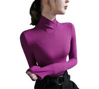 -*-Women's Stand Collar Long Sleeve Women's Autumn And Winter Warm Pullover Bottoming Sweater Dragon Fruit Color S