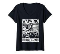 Womens Star Wars Darth Vader Warning Choking Hazard Poster V-Neck T-Shirt