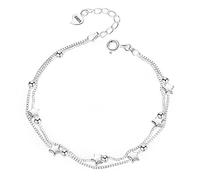 Women's Stars Chain Bracelets 925 Solid for Women Girls Teenager Charm Beaded Layered Adjustable Friendship Link Anniversary Birthday Gift