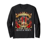 Womens Stepping Into My 41st Birthday With Grace & Faith Maglia a Manica