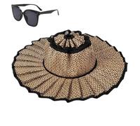 Women's Straw Reversible Pleated Sun Hat,Foldable Wide Brim Beach Hat,Summer Outdoor Travel UV Protection Beach Hats (IT, Testo, Taglia Unica, Color-O)