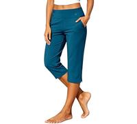 Womens Stretch Yoga Capri Pants Button Casual Work Trousers Solid Colour Fitness Bottoms Comfortable Everyday Office Leisure Training Wear, 10-Blue, XL