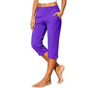 Womens Stretch Yoga Capri Pants Button Casual Work Trousers Solid Colour Fitness Bottoms Comfortable Everyday Office Leisure Training Wear, 17-Purple, 4XL
