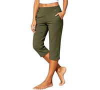 Womens Stretch Yoga Capri Pants Button Casual Work Trousers Solid Colour Fitness Bottoms Comfortable Everyday Office Leisure Training Wear, 12-Army Green, M