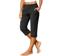 Womens Stretch Yoga Capri Pants Button Casual Work Trousers Solid Colour Fitness Bottoms Comfortable Everyday Office Leisure Training Wear, 01-Black, M