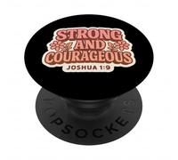 Womens Strong And Courageous Bibbia Verse Citazione Dio Cristiano PopSockets PopGrip Adesivo