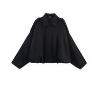 Women's Suede Bomber Jacket, 2025 Casual Lapel Pilot Cropped Coat Long Sleeves Trendy Streetwear Outerwear (Black,L)
