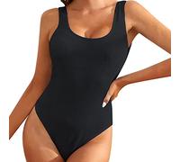 Women's Summer Beach Charming Solid Round Neck Sleeveless Swimsuit, Hot Pink, L(Black,XL)