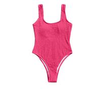 Women's Summer Beach Charming Solid Round Neck Sleeveless Swimsuit, Hot Pink, L(Blue,L)