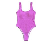 Women's Summer Beach Charming Solid Round Neck Sleeveless Swimsuit, Hot Pink, L(Purple,L)