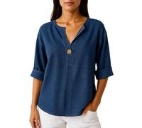 Women's Summer Casual Half Sleeve Button Down V Neck Blouse with Roll-Up Sleeves Loose Fit Top for Warm Weather Outfits