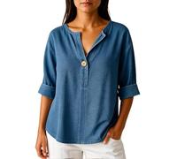 Women's Summer Casual Half Sleeve Button Down V Neck Blouse with Roll-Up Sleeves Loose Fit Top for Warm Weather Outfits