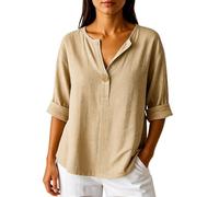 Women's Summer Casual Half Sleeve Button Down V Neck Blouse with Roll-Up Sleeves Loose Fit Top for Warm Weather Outfits