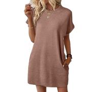 Women's Summer Casual Loose Fit Round Neck Short Sleeve Solid Color Tunic Dress with Pockets for Beach Vacation Daily Wear Green Plus Size