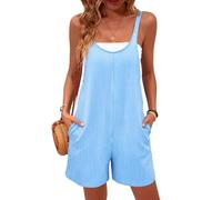 Women's Summer Casual Ribbed Knit Romper Sleeveless Square Neck Loose Fit Jumpsuit with Pockets for Beach Vacation Loungewear