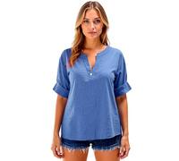 Women's Summer Cotton Linen V Neck Tunic Tops Short Sleeve Button Down Casual Loose Fit Blouse Elegant Plus Size Beach Shirt for Ladies