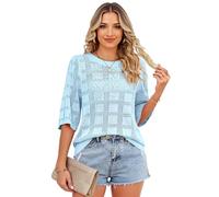 Women's Summer Open Knit Sweater Top Casual Round Neck Hollow out Short Sleeve Pullover Blouse Lightweight Breathable Beach Cover Up for Vacation