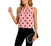 Women's Summer Polka DOT Sleeveless Blouse Casual Round Neck Flowy Tank Top Chiffon Shirt for Work Party Beach Vacation Outfit Pink Black Dots
