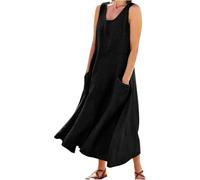Women's Summer Sleeveless Cotton And Linen Dress 2025 Boho House Casual Loose Solid Maxi Dresses for Women with Pockets (Black,M)