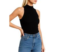 Women's Summer Sleeveless Mock Neck Cable Knit Tank Top Slim Fit Solid Color Ribbed Vest Casual Basic Camisole for Daily Wear And Party