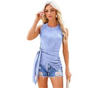 Women's Summer Solid Green Sleeveless Ribbed Knit Mini Dress with Side Tie Waist Ruched Bodycon Cocktail Party Casual Fashion Sundress for Women