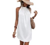 Women's Summer Solid Halter Neck Dress Without Belt Sleeveless A-Line Short Dress