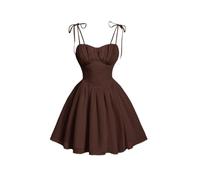 Women's Summer Solid Ruched Bust Cami Flared Short Dress Sleeveless Short Dress