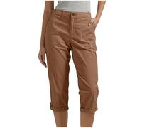 Womens Summer Straight Leg Cargo Trousers Button Front Utility Pants Solid Colour Pocket Casual Relaxed Fit Workwear Loose Everyday Travel Outdoor Wear, 06-Gold, XL