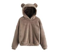 Womens Summer T Shirts Tops Women's Long Sleeve Fleece Sweatshirt Warm Bear Shape Fuzzy Hoodie Pullover Womens Basic T-Shirts Summer Tops Slim Fit Tees Clothing