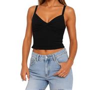 Women's Summer Twist Front Crop Top Spaghetti Strap Camisole Ribbed Knit Tank Top Sexy V Neck Sleeveless Casual Basic Tee for Party Club Beach