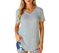 Women's Summer V Neck Short Sleeve Loose T Shirt Curved Hem Plus Size Solid Color Basic Top Casual Blouse for Daily Wear And Vacation