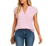 Women's Summer V-Neck Striped Short Sleeve Shirt Casual Top Blue White Vertical Stripe Blouse Lightweight Breathable Tunic for Daily Work Wear
