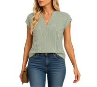 Women's Summer V-Neck Striped Short Sleeve Shirt Casual Top Blue White Vertical Stripe Blouse Lightweight Breathable Tunic for Daily Work Wear