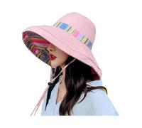 Women's Sun Hats Summer Beach Uv Protection Upf Packable Wide Brim Chin Strap,can Be Worn On Both Sides Oversized Bucket Hat-XK9205