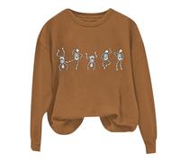 Women's Sweatshirts Halloween Letter Print Pullover Round Neck Long Sleeve Novelty T Shirts Ladies Fall Outfits Cute Top I-116