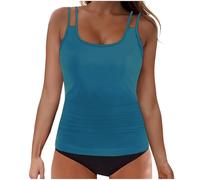 Womens Swimming Costumes Tankini Sets Tummy Control with Shorts Solid Colour Slim Fit Straps Two Piece Swimsuits Swimwear for Women (Orange, M)(Blue,L)