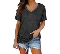 Women's T Shirts Short Sleeves V Neck Plain Color Soft Ting T Shirts Summer Baggy Tops Casual Shirts Ladies Fashion Elegant Blouse I-154