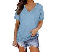 Women's T Shirts Short Sleeves V Neck Plain Color Soft Ting T Shirts Summer Baggy Tops Casual Shirts Ladies Fashion Elegant Blouse I-154