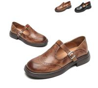 Women's T-Strap Platform Mary Jane Shoes Non-Slip Oxfords Wingtip Oxford Round Toe Flats Casual Vintage Dressy with Buckle (Brown,37)