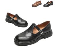 Women's T-Strap Platform Mary Jane Shoes Non-Slip Oxfords Wingtip Oxford Round Toe Flats Casual Vintage Dressy with Buckle (Black,37)
