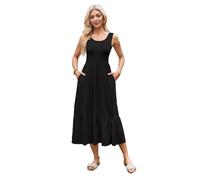 Women's Tank Dress Swing Sundress Flowy Beach Dresses, Wedding Guest Dresses for Women Summer Casual Long Dress(Black,M)