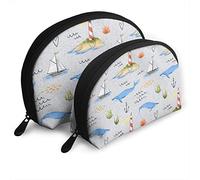 Womens The Whales and The Lighthouse Trousse da viaggio per cosmetici Impermeabile 2PC Pochette per trucco Pochette per cosmetici e articoli da toeletta Borsa da toilette portatile da viaggio per ra