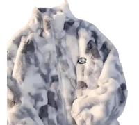 Women's Tie Dye Lamb Fleece Jacket Girl Autumn Winter Zipper Outerwear Warm Plush Jackets Harajuku Loose Female Thick Coat(Grey,S)