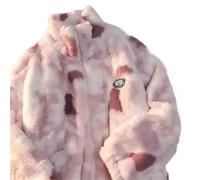 Women's Tie Dye Lamb Fleece Jacket Girl Autumn Winter Zipper Outerwear Warm Plush Jackets Harajuku Loose Female Thick Coat(Pink Red,M)
