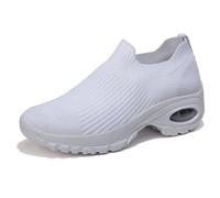 Womens Trainers, Sports Casual Shoes, Air Cushion Arch Support for Lightweight Air Cushion Design Ideal Work Walking Shoes for Ladies - Stylish Mesh Platform Trainers (White,40)
