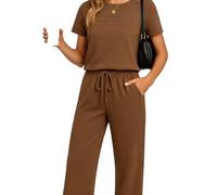 Women's Two Piece Outfits Summer Short Sleeve Tops Wide Leg Pants Sets Casual Lounge Wear Drawstring Waist Solid Color Tracksuit for Spring Fall