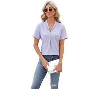 Women's V Neck Collared Short Sleeve Tops Casual Eyelet Jacquard Blouse Loose Fit Summer Tunic Shirt with High Low Hem for Daily Wear