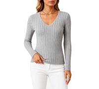 Women's V Neck Long Sleeve T Shirt Slim Fit Basic Top Soft Stretchy Casual Tee for Spring Fall Winter Layering Solid Color Undershirt