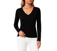 Women's V Neck Long Sleeve T Shirt Slim Fit Basic Top Soft Stretchy Casual Tee for Spring Fall Winter Layering Solid Color Undershirt